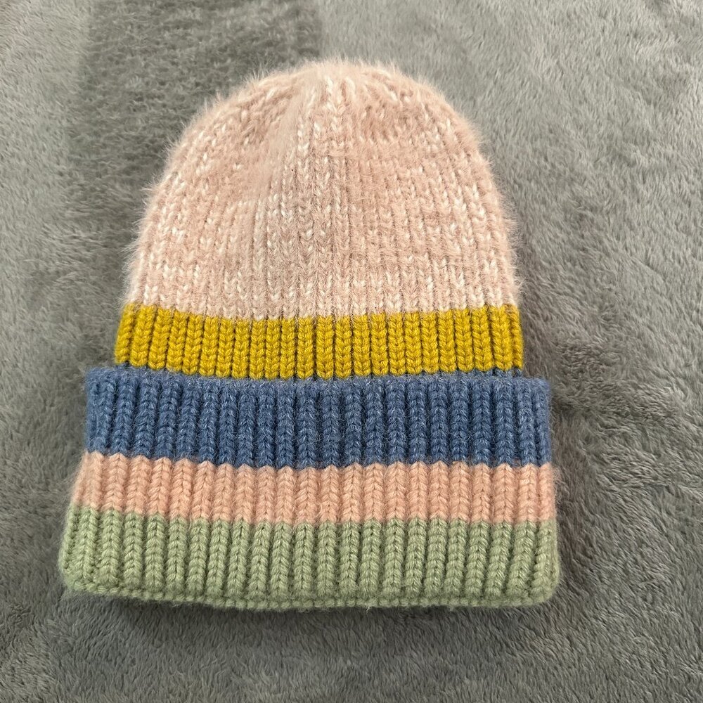 by Anthropologie Mattie Striped Ribbed Knit Beanie Winter Hat